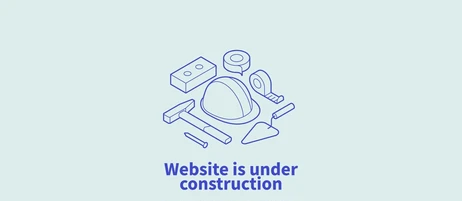 Construction tools like hammer, tape measure, screwdriver, and trowel with text 'Website is under construction'