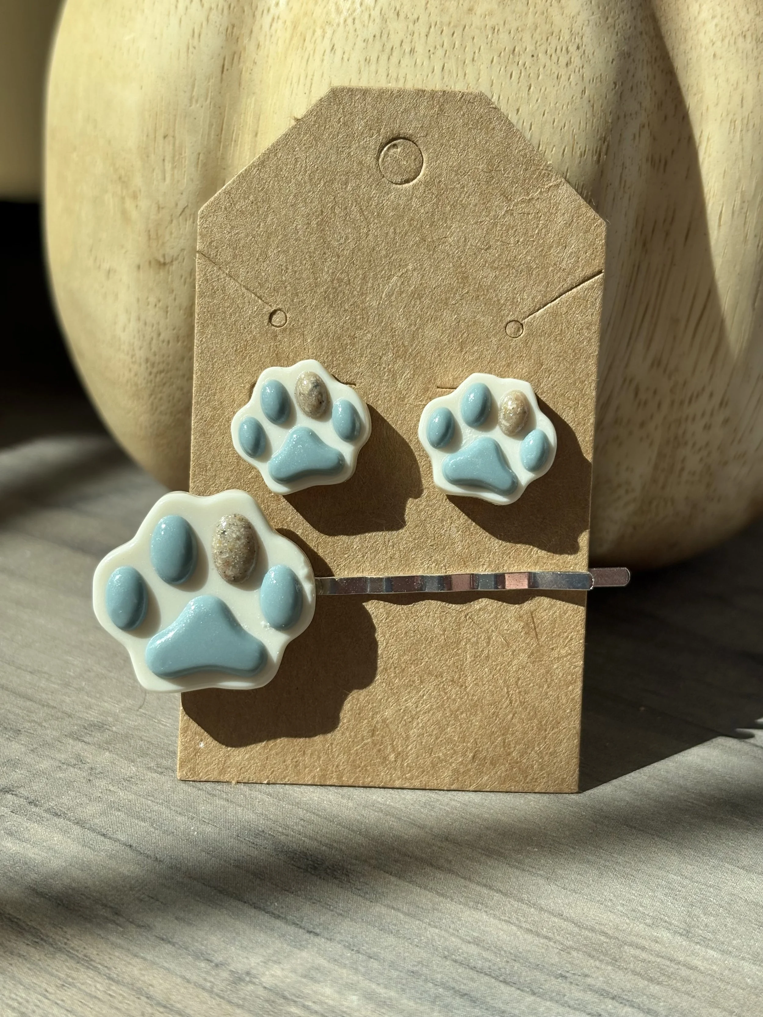 Ash Paw Print Earrings and Bobby Pin