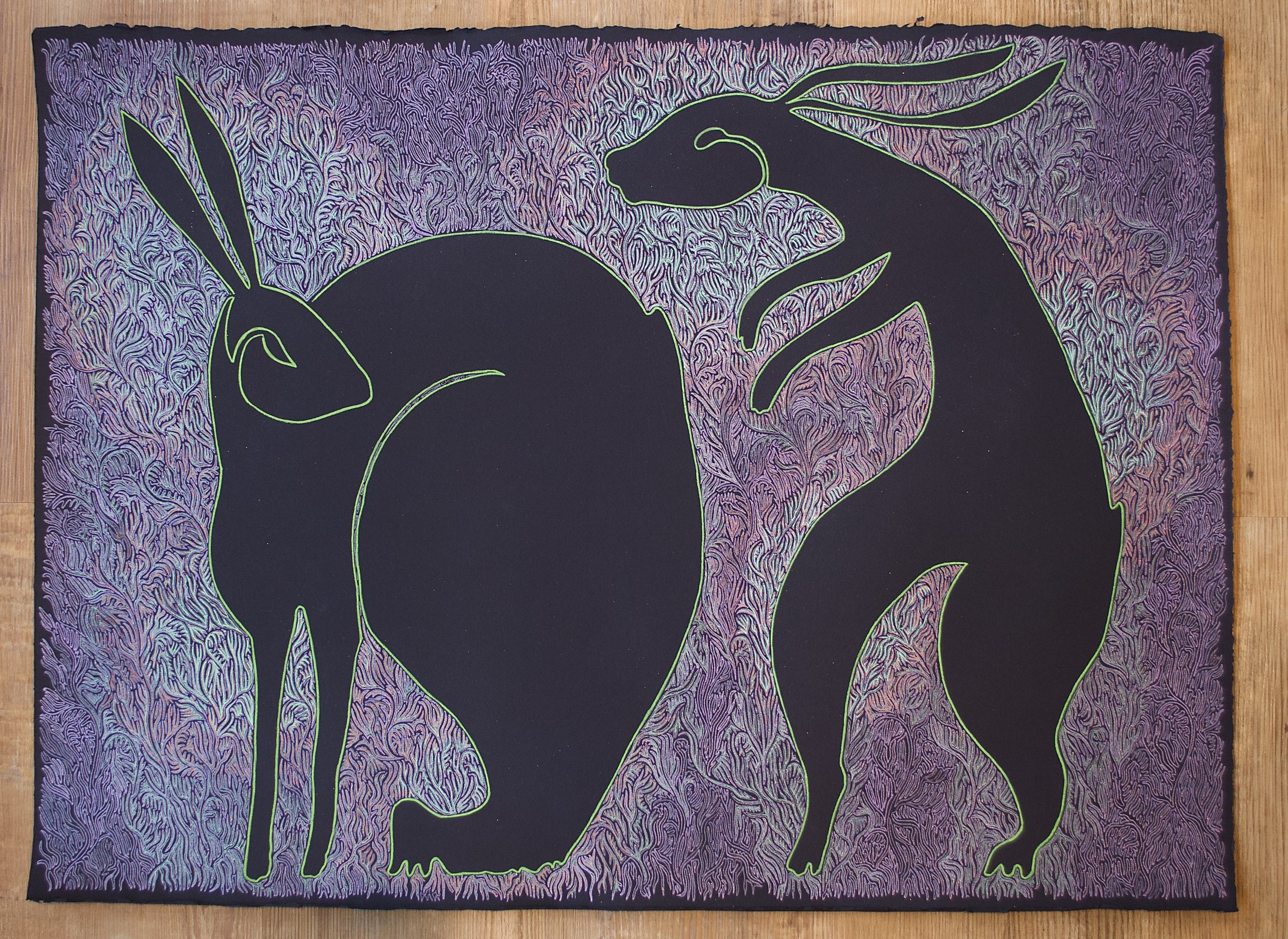 Jocose Jacks. Acrylic pen on paper. 22” x 30”. 2025.