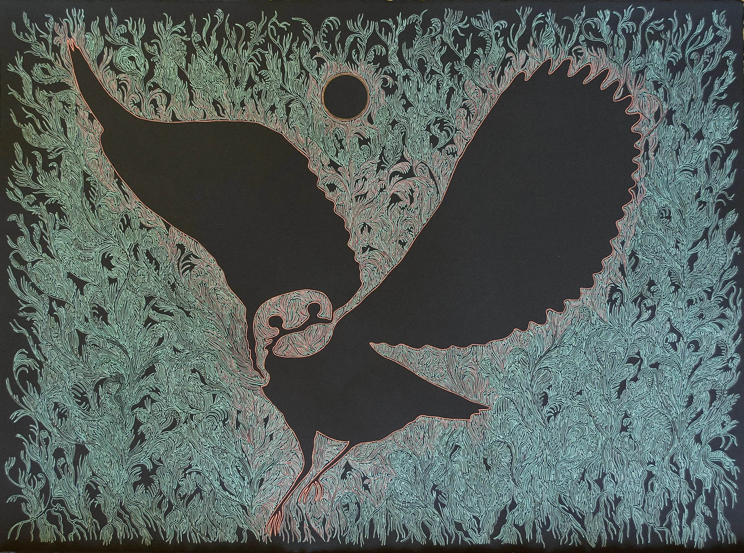Eternal Owl. Acrylic pen on paper. 22” x 30”. 2025. 