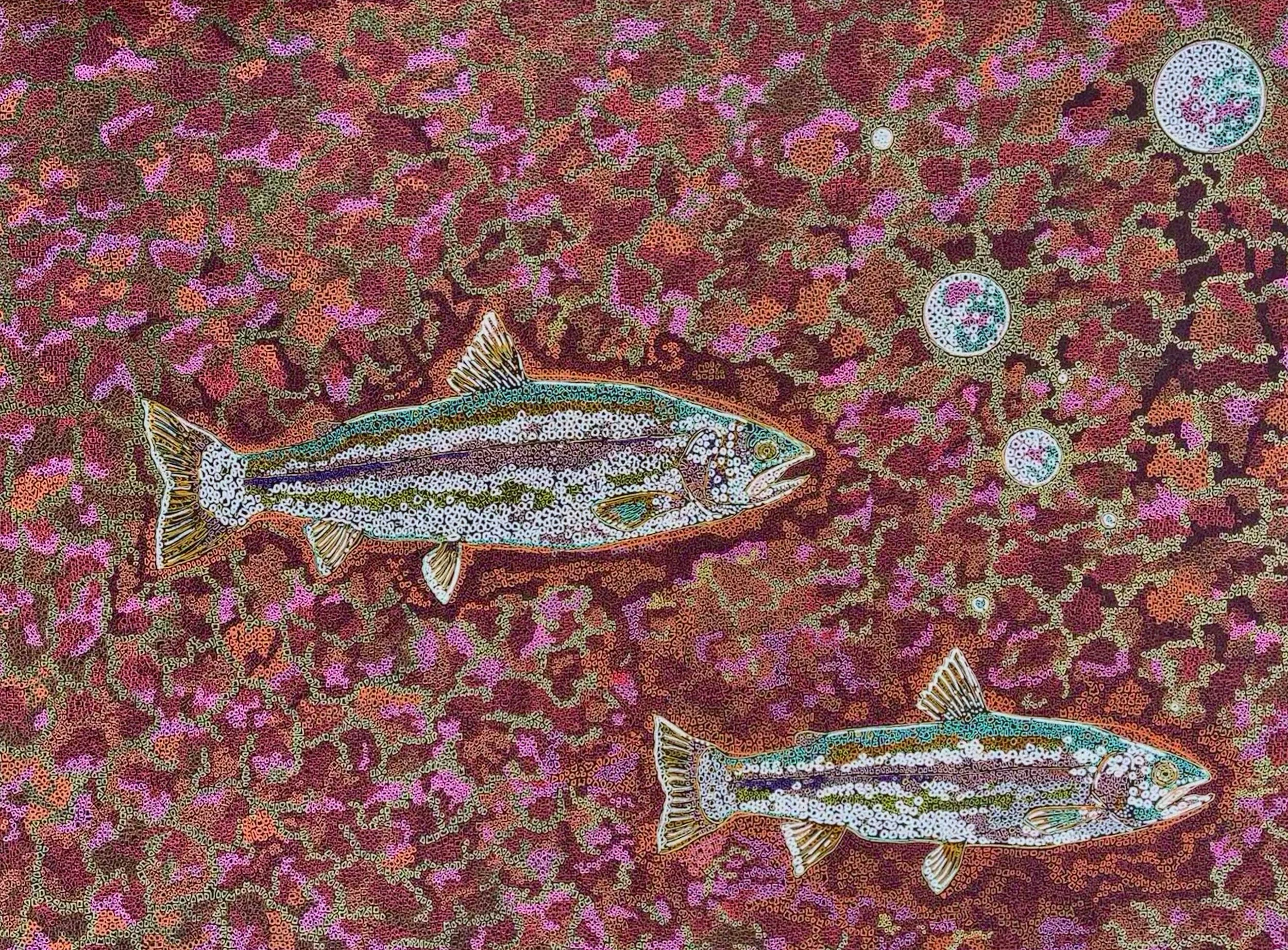 Lahontan Cutthroat Trout. Acrylic pen on paper. 22” x 30”. 2023.