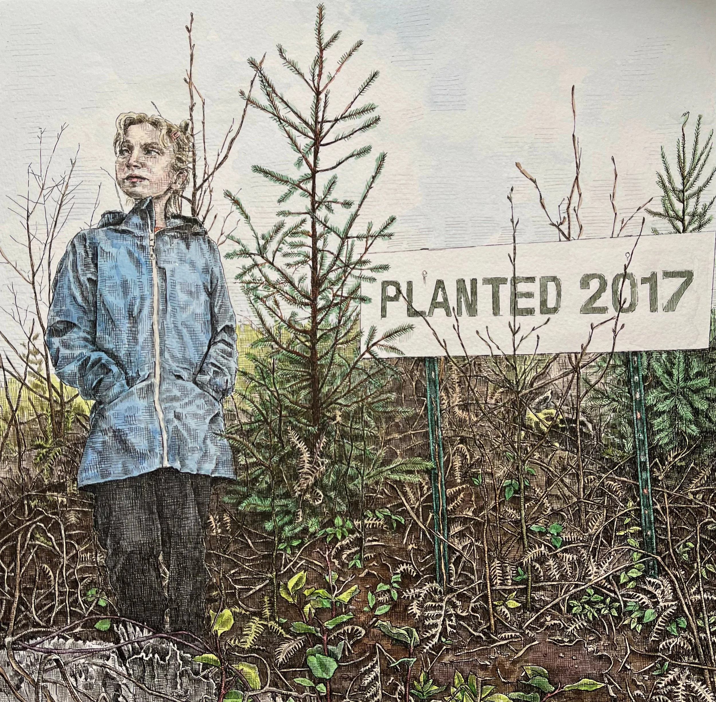 For Agricultural Yield. Pen and watercolor on paper. 12” x 12”. 2022.