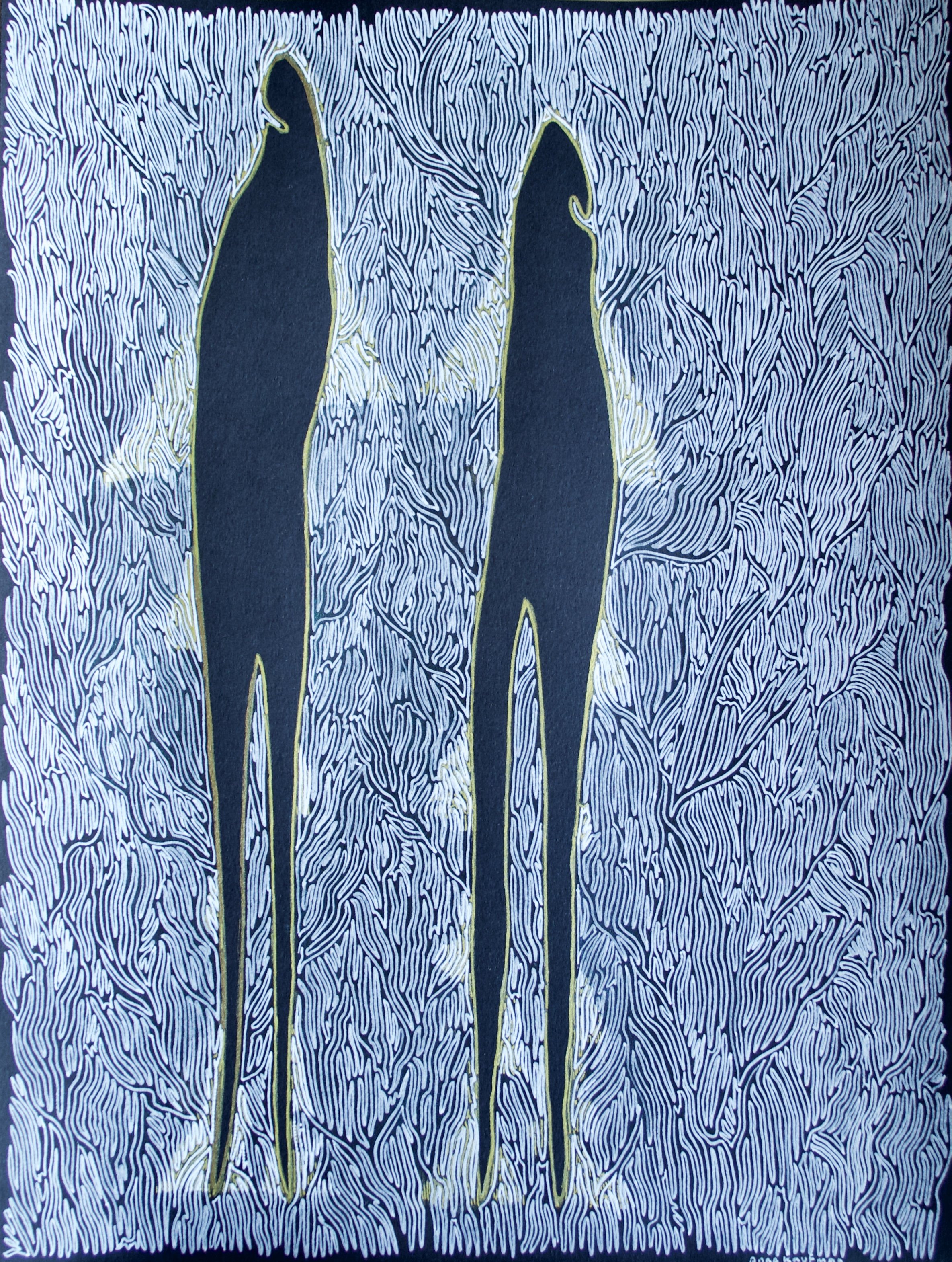 Lahontan Cutthroat Ghosts. Acrylic pen on paper. 9” x 12”. 2025. SOLD.