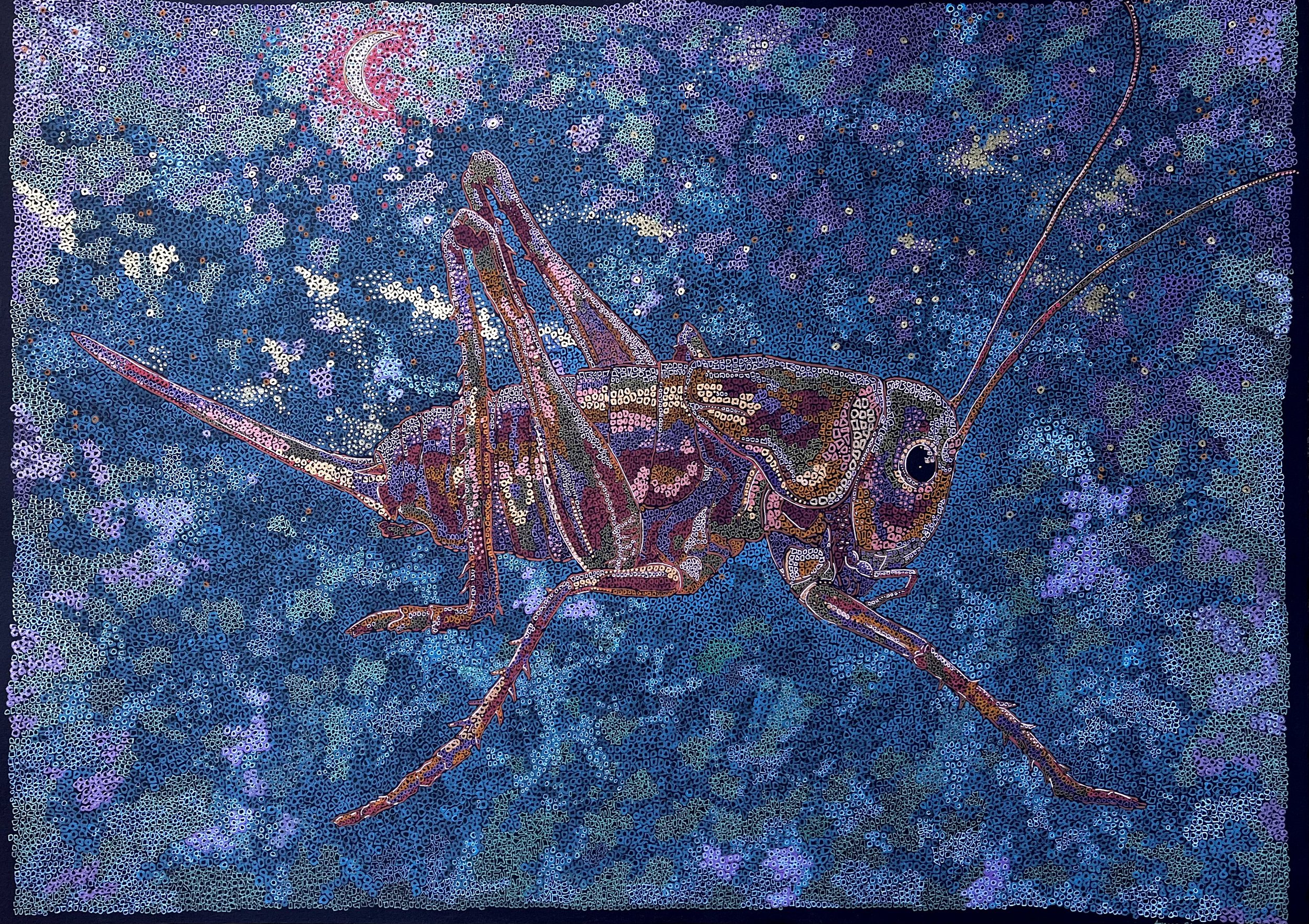 Miraculous Mormon Cricket. Acrylic pen on paper. 22” x 30”. 2023. Sold. 