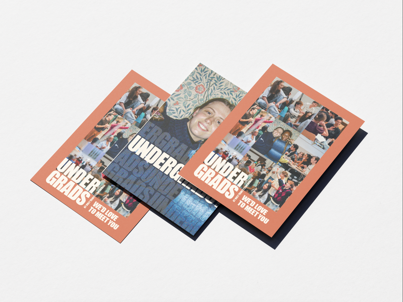 Flyers welcoming students in freshers' week, with the aim of drawing them into community.