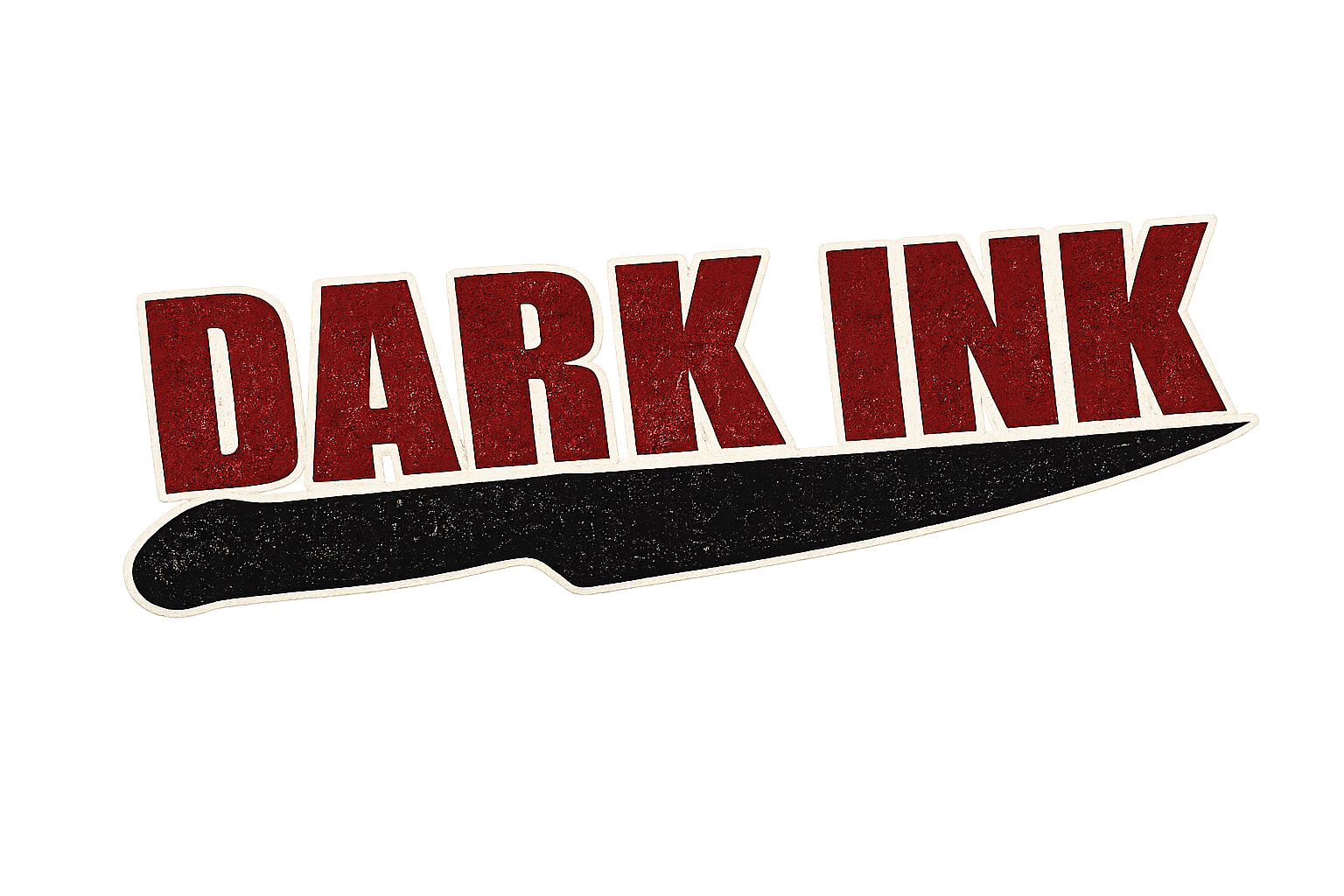 Sign with the word 'DARKINK' in large red textured letters on a black and white background.