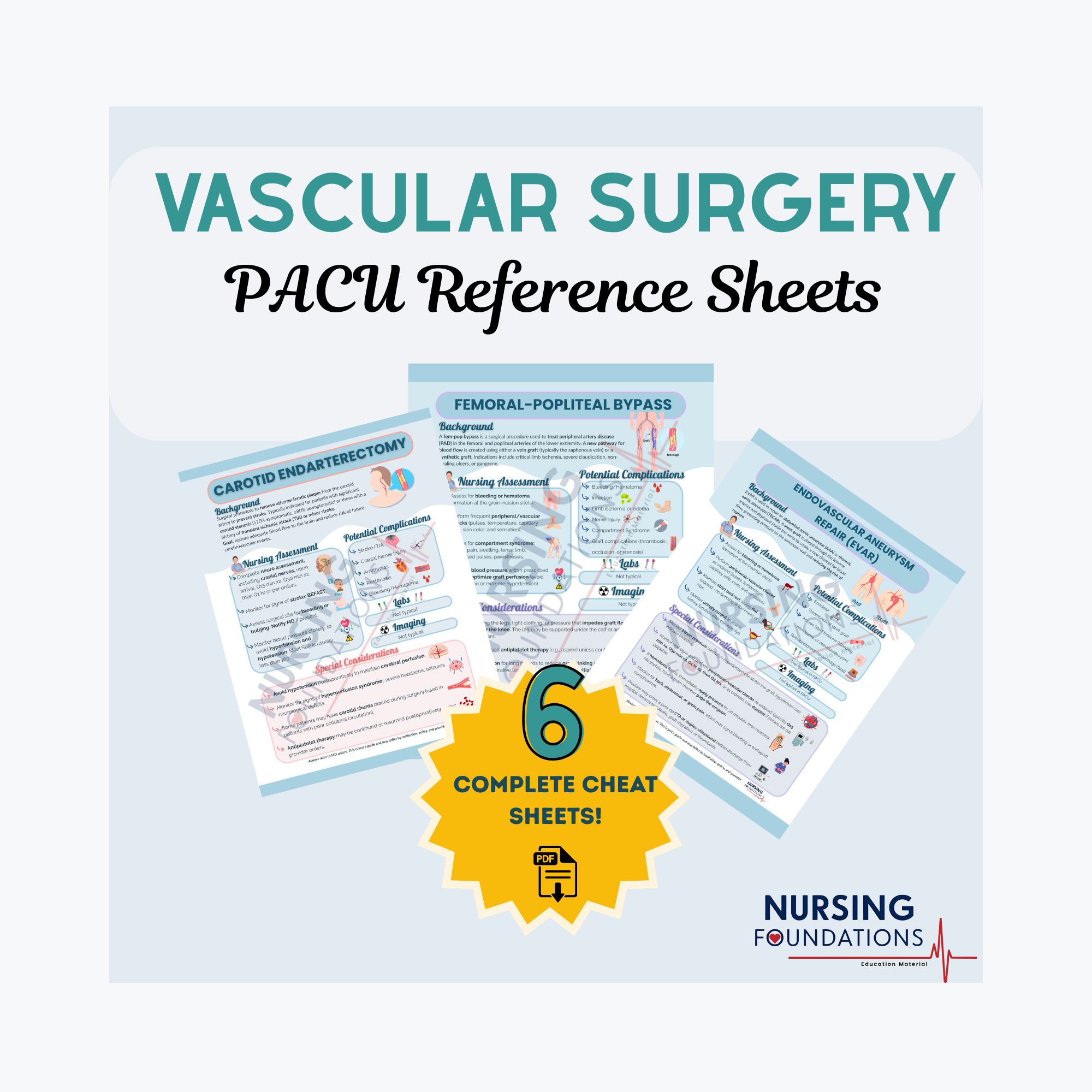 PACU Nurse Vascular Surgery Reference Sheets: PDF Download