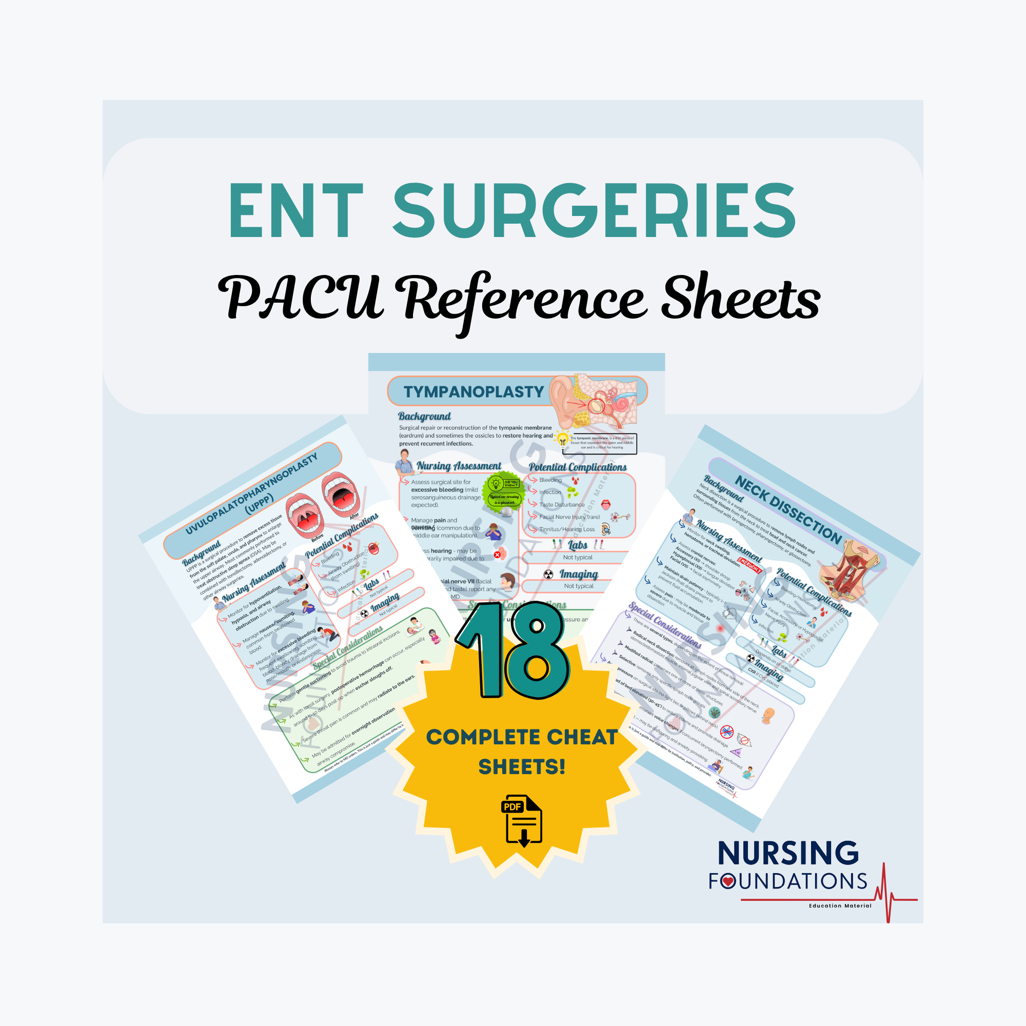 ENT Surgery Reference Sheets Bundle for PACU Nurses (PDF Download)