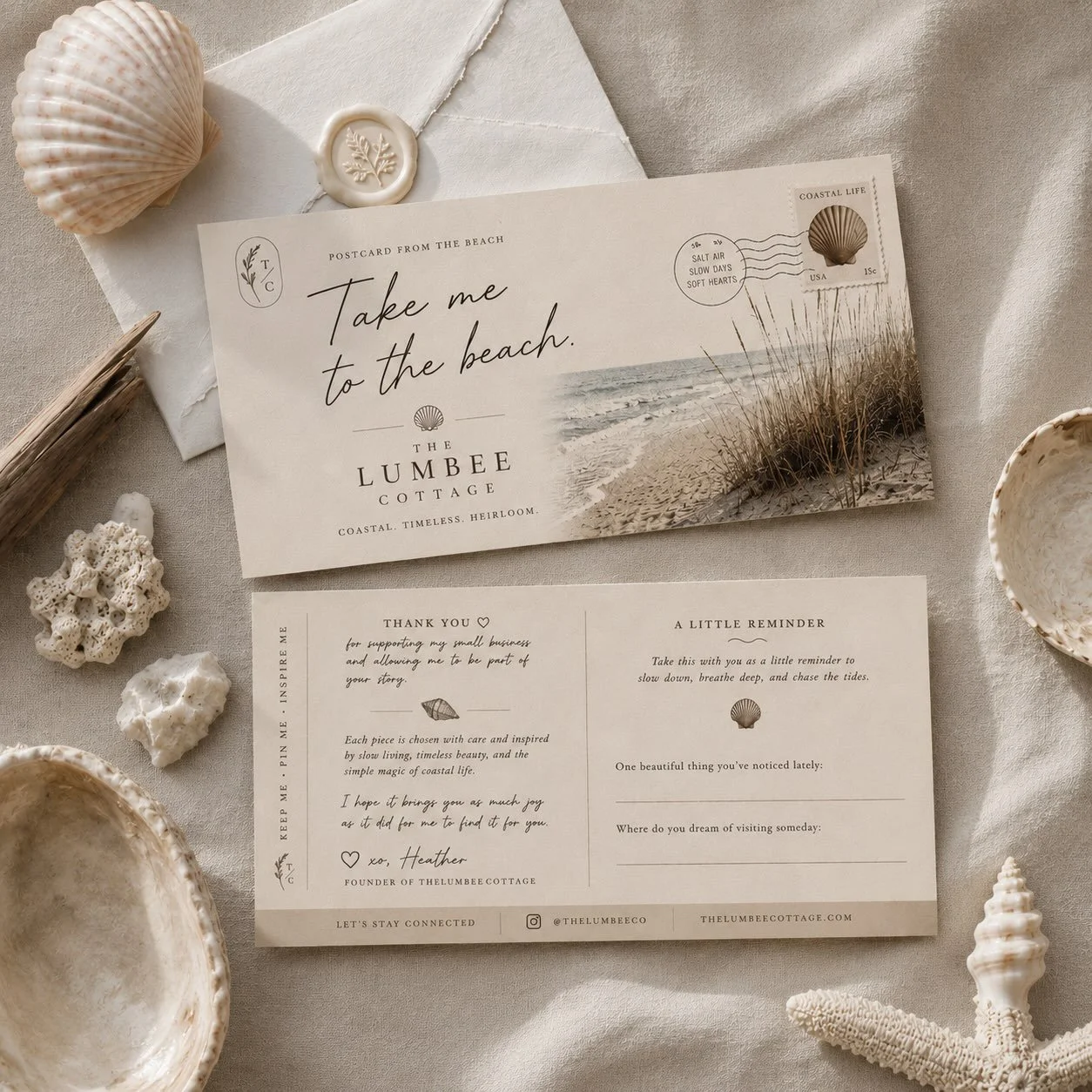 A little something to keep. 🐚

Every order comes with our Take Me to the Beach postcard, made to tuck into your favorite book, pin somewhere pretty, or keep as a little reminder to slow down, notice the beautiful things &amp; dream of where you&rsqu