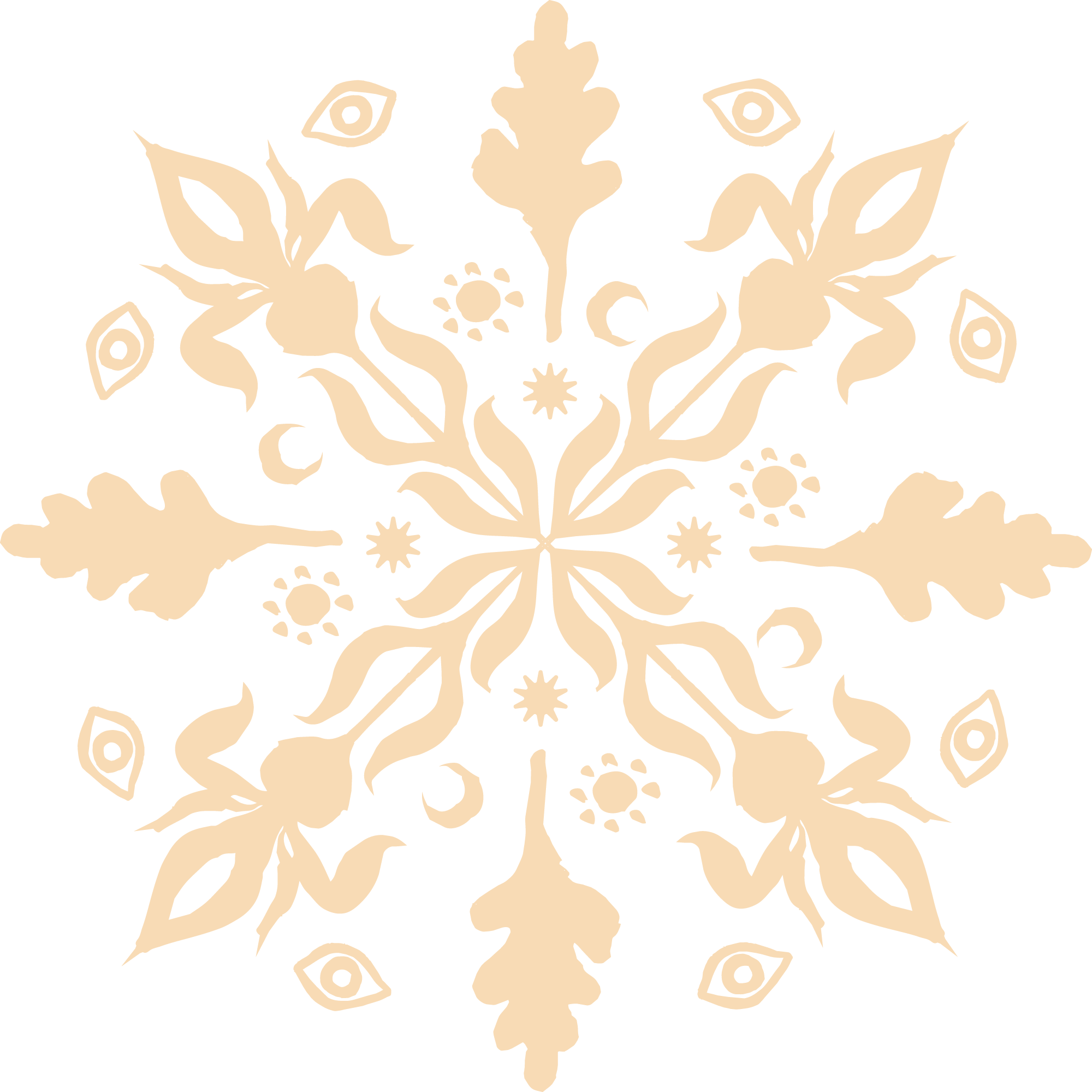 A decorative cream mandala design with symmetrical nature patterns.