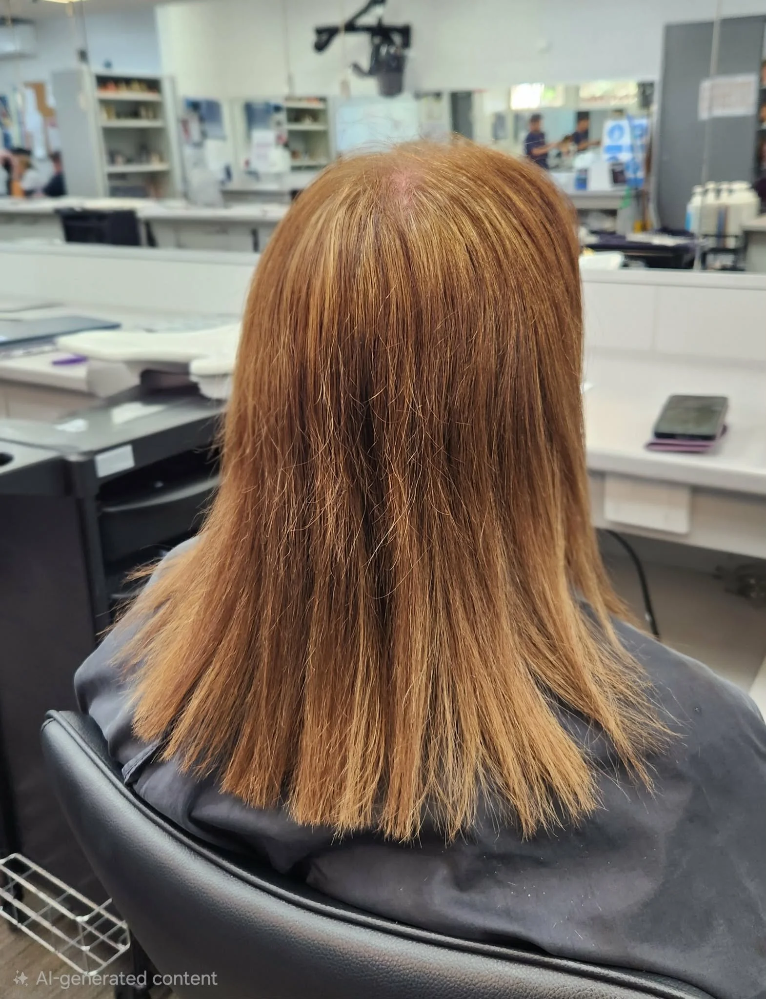 uniform layer hair cut woman sitting in hairdresser chair