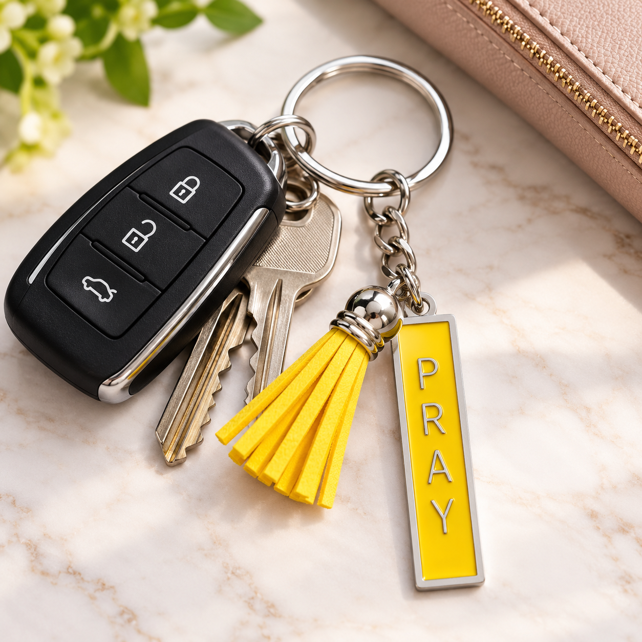 Elegant Yellow Tassel Keychain Arrangement.png