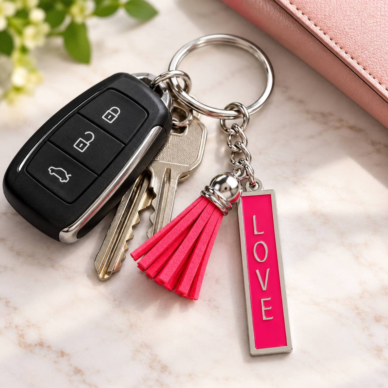 Pink LOVE Keychain on Marble.png