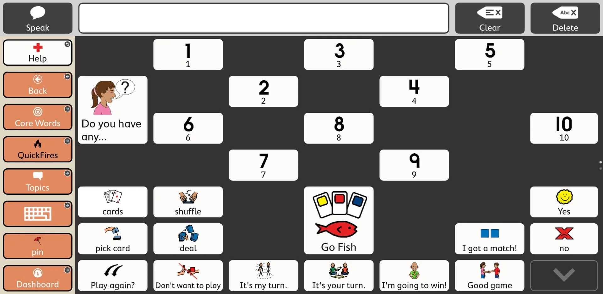 Eye gaze games, AAC games, Go Fish for AAC