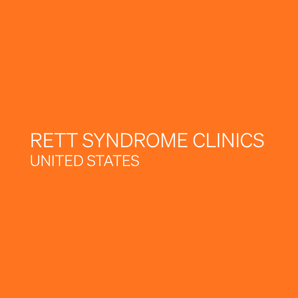Orange background with white text that reads 'RETT SYNDROME CLINICS UNITED STATES'.