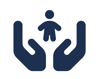 Two open hands gently holding a small child or doll.