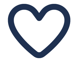 A navy blue outline of a heart symbol