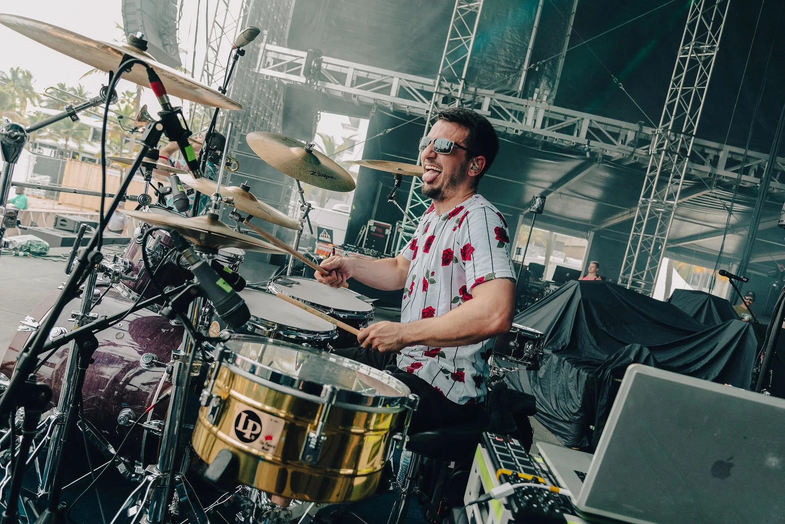 Drumming on stage with HIRIE in 2019