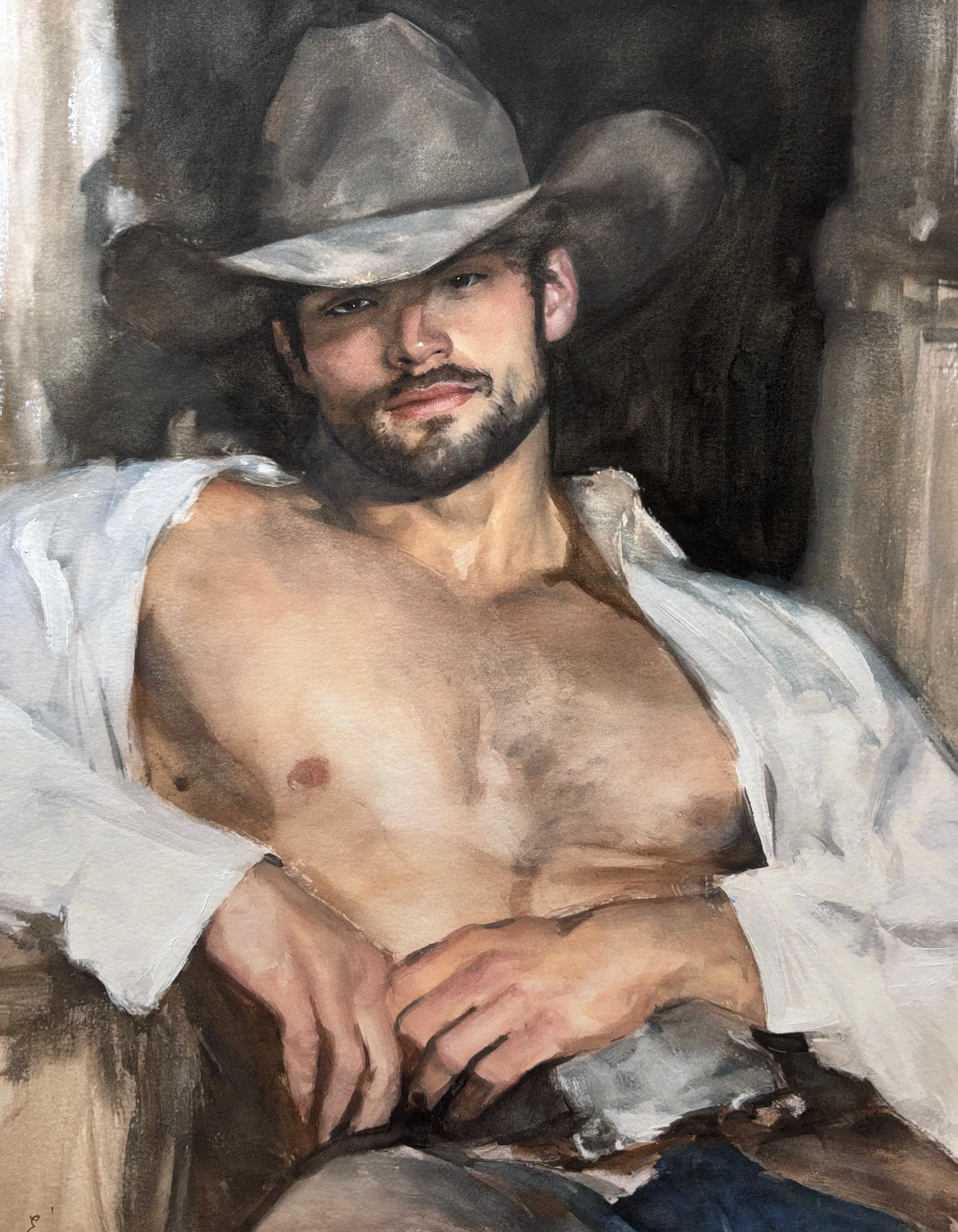 Quiet Authority - watercolor/acrylic  - 11" x 14"