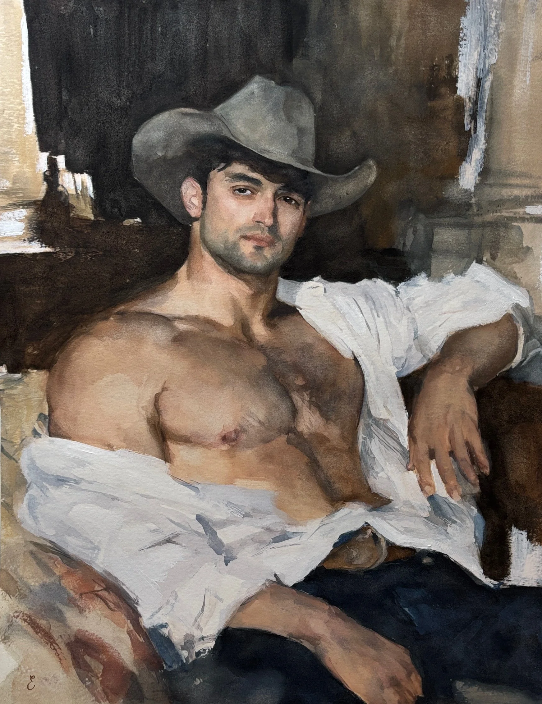 Western Repose - watercolor/acrylic  - 11" x 14"