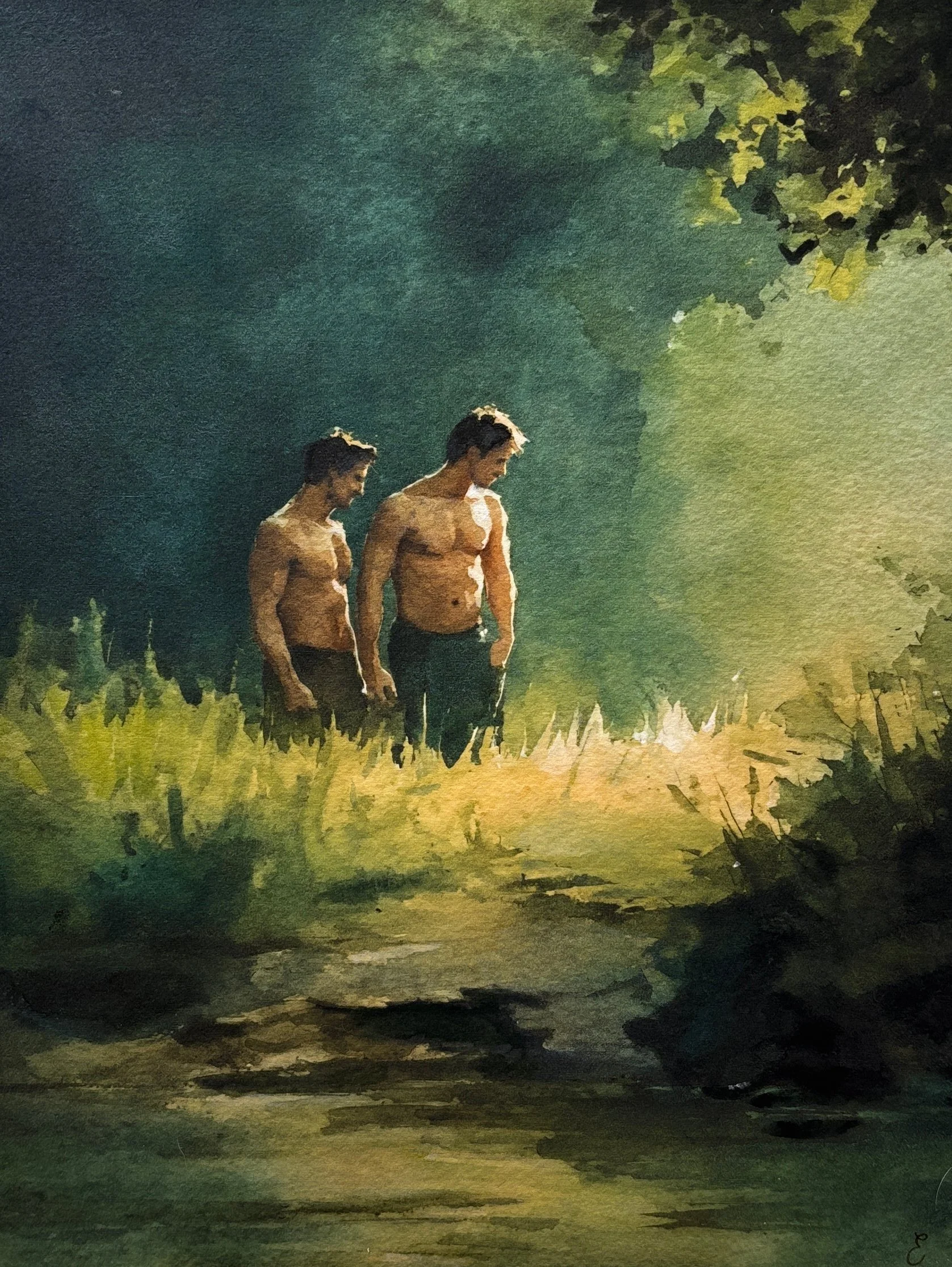 Two Figures in the Summer Light - watercolor - 8"x10"