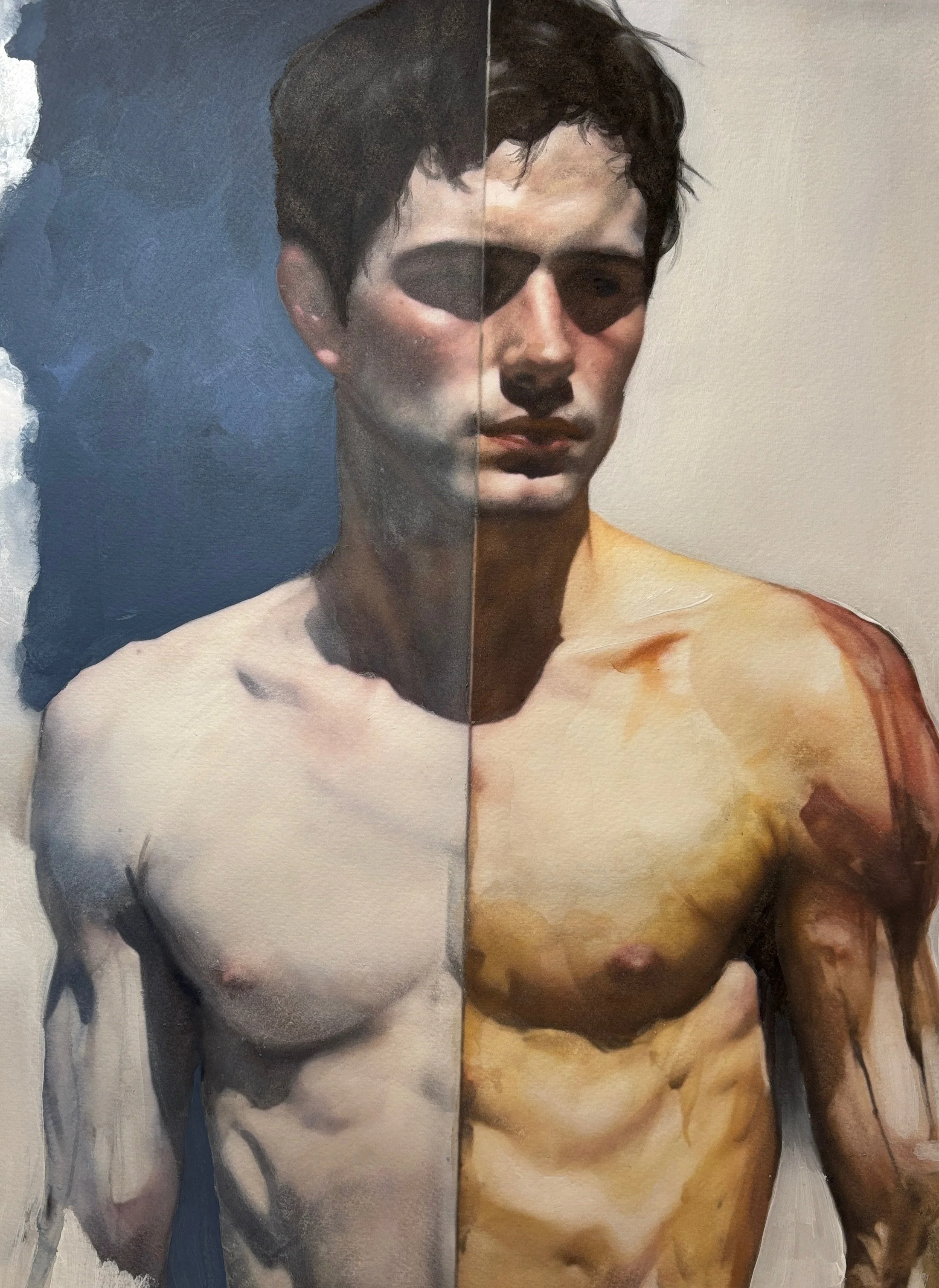 Between Light and Shadow - watercolor/acrylic  - 13" x 17.5"