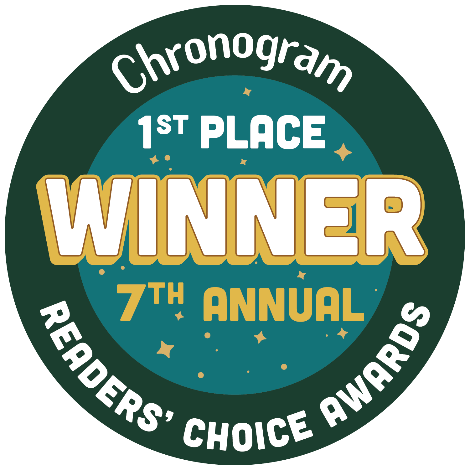 Chronogram 1st Place Winner 7th in the center, surrounded by phrases referencing the readers' choice awards