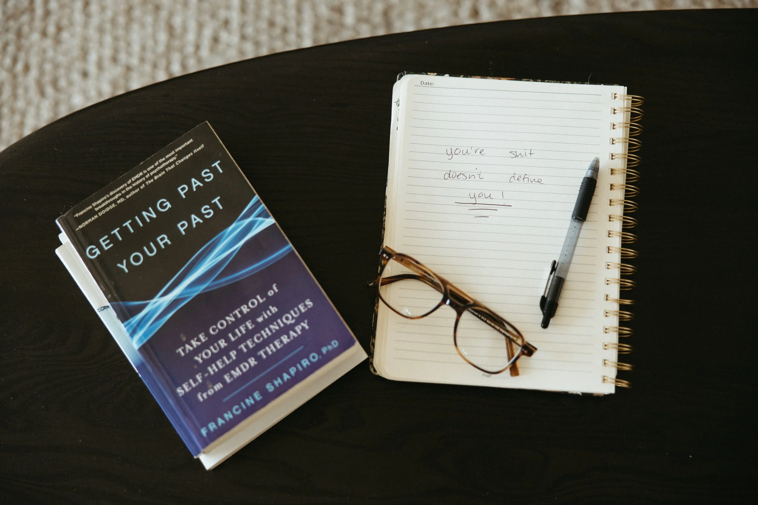 ADHD therapy and trauma healing book with journal and pen