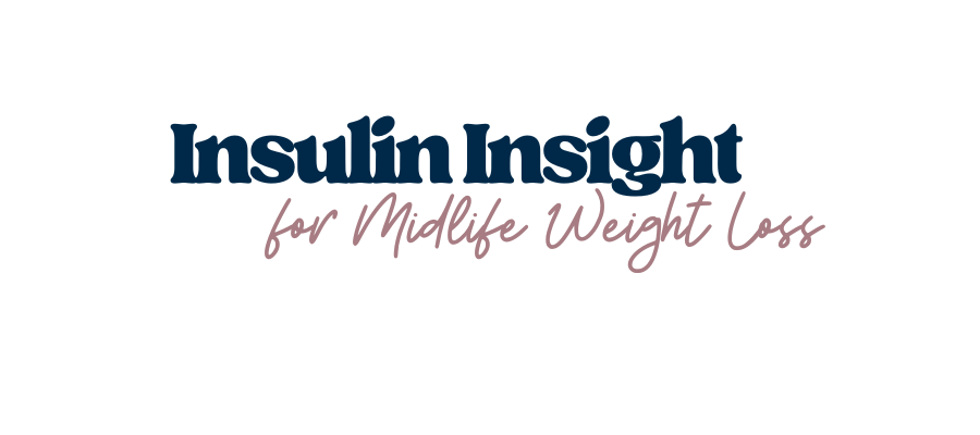 Logo with the text 'Insulin Insight for Midlife Weight Loss' in dark blue and pink cursive fonts.