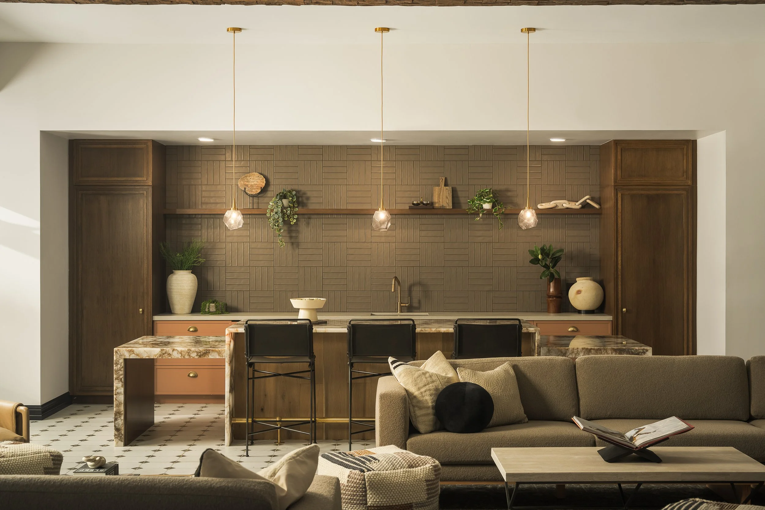 Elegant hotel lobby with warm lighting and contemporary furnishings — hospitality interior photography