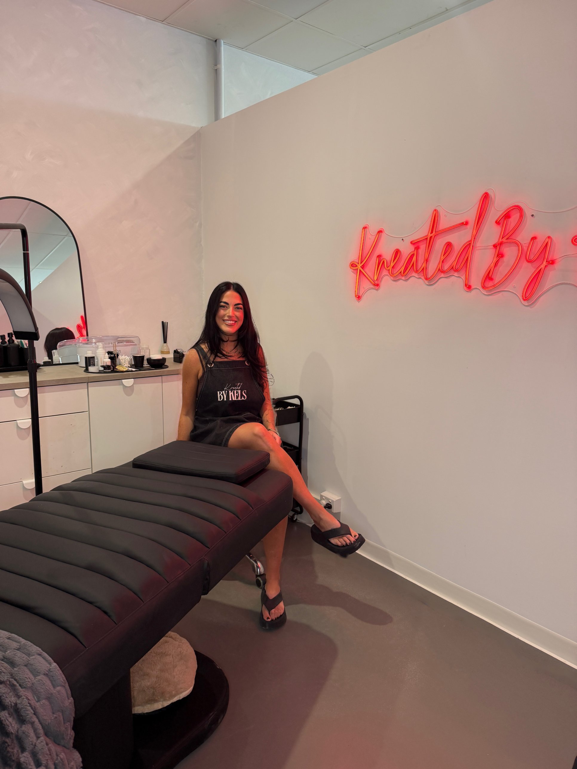 Image of Kelsie, beauty therapist, in her beauty studio; Kreated by Kels