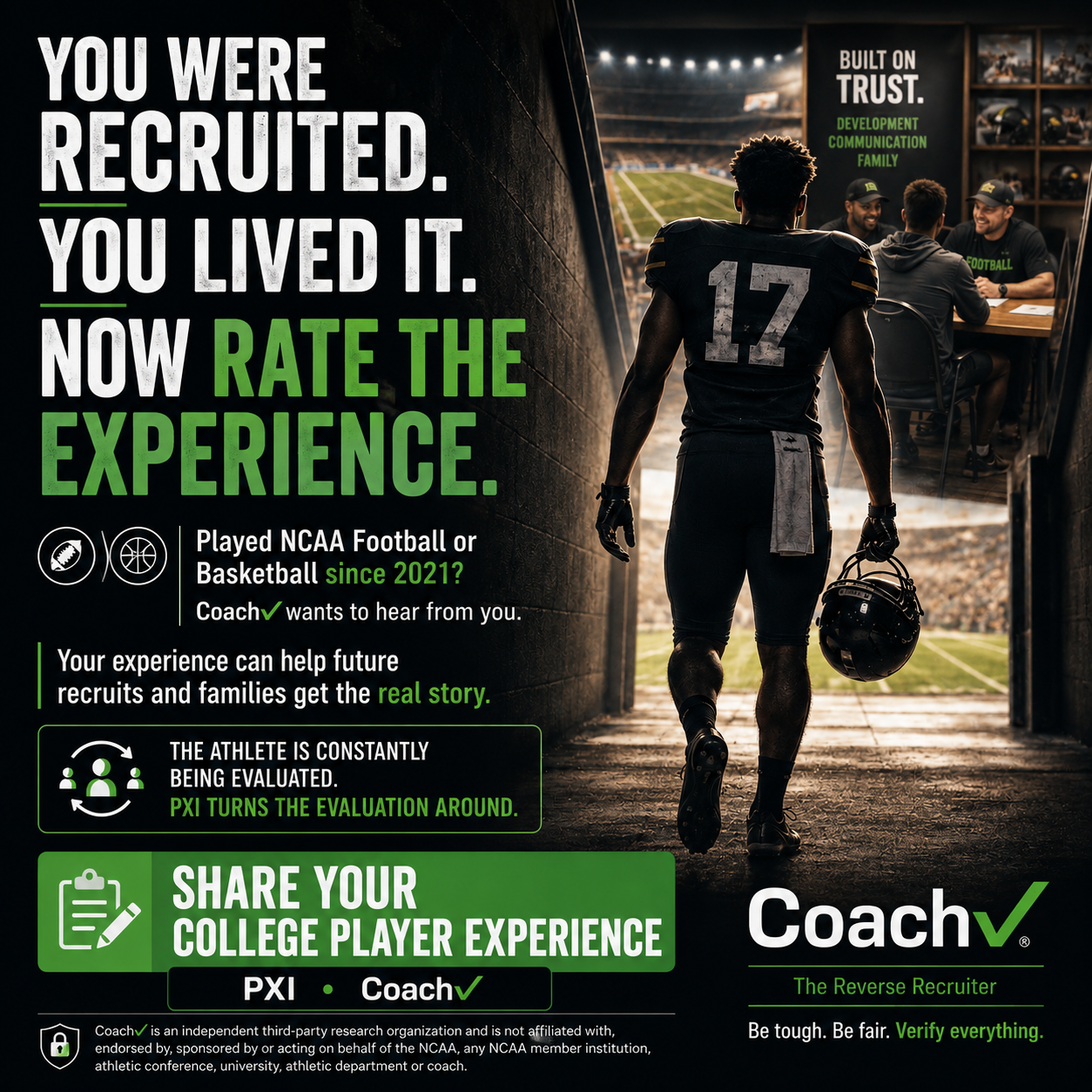 Coach✓ is inviting former college football and basketball players to participate in College Player Experience (PXI).
