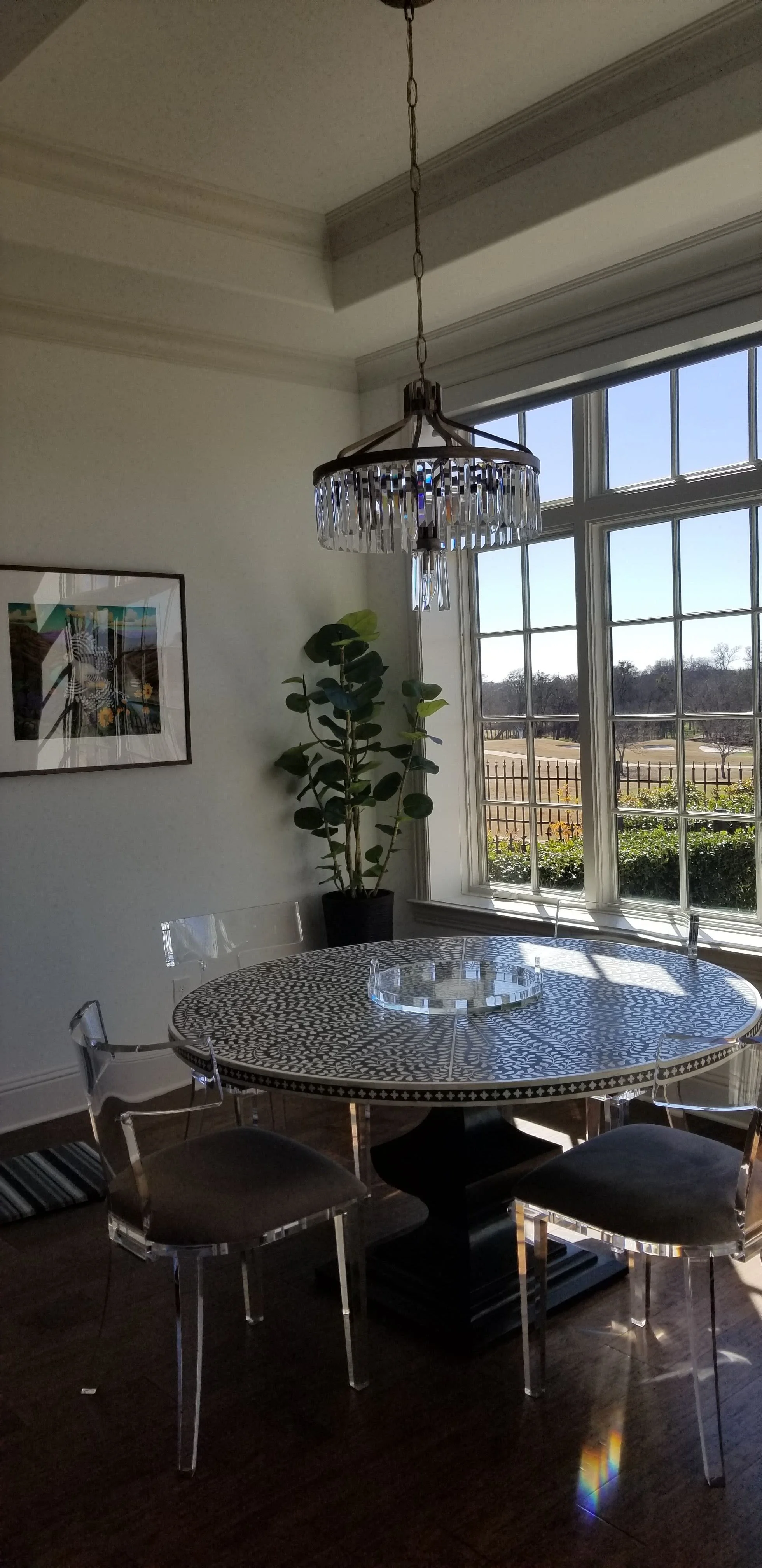 Elegant custom breakfast room, with a window deliberately placed to overlook the beautiful view of the Craig Ranch Byron Nelson golf course.