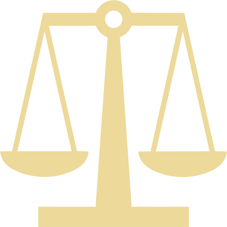 A stylized icon of balanced scales, symbolizing justice or law.