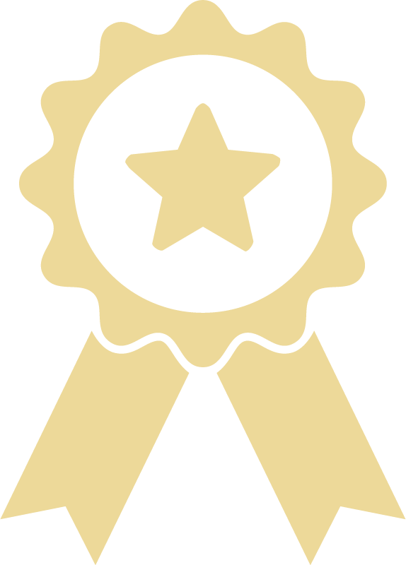 An award ribbon with a star in the center and ribbon tails below.