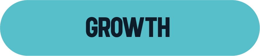 The word 'GROWTH' written in bold uppercase letters on a blue background with rounded edges.