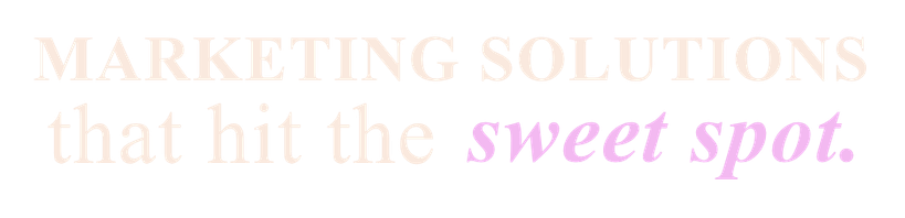 Text saying "Marketing Solutions that hit the sweet spot." with "Marketing Solutions" in bold uppercase, "that hit the" in lowercase, and "sweet spot." in cursive purple.