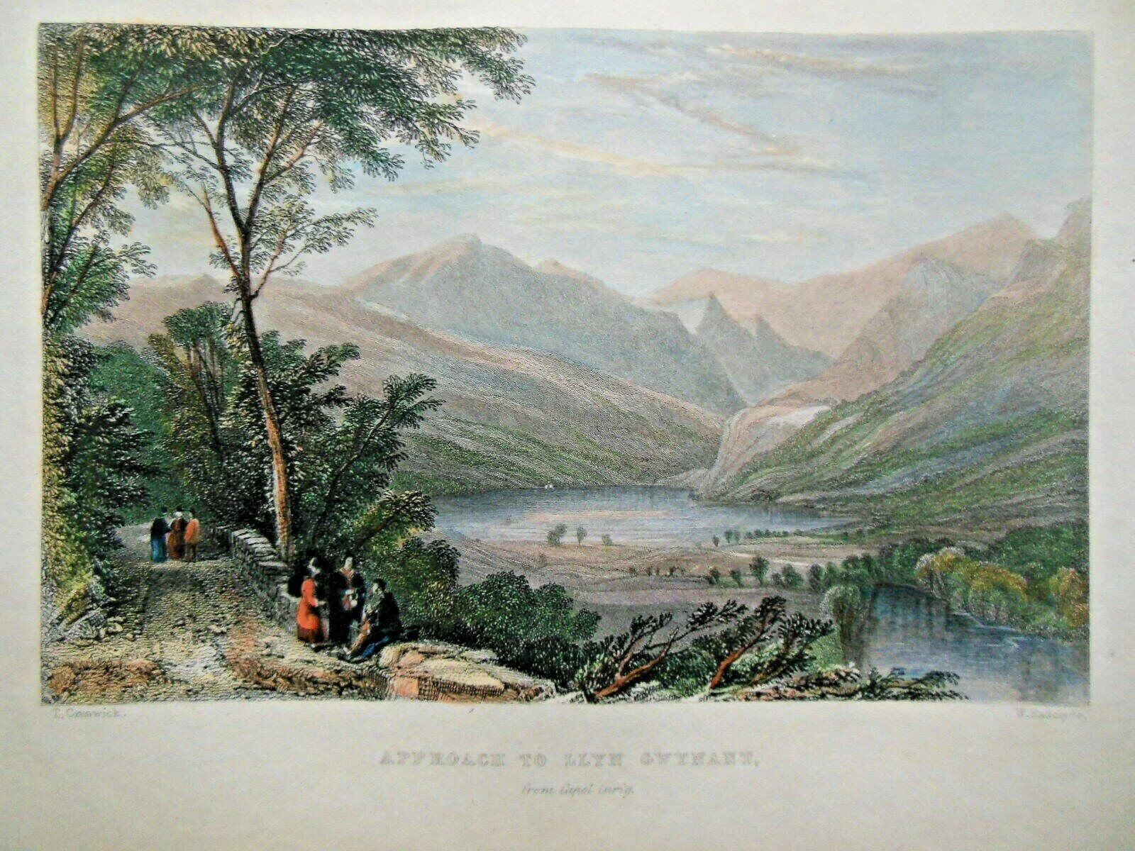 William Radclyffe engraving Approach to Llyn Gwynant, from Capel Curig - circa 1840. 
