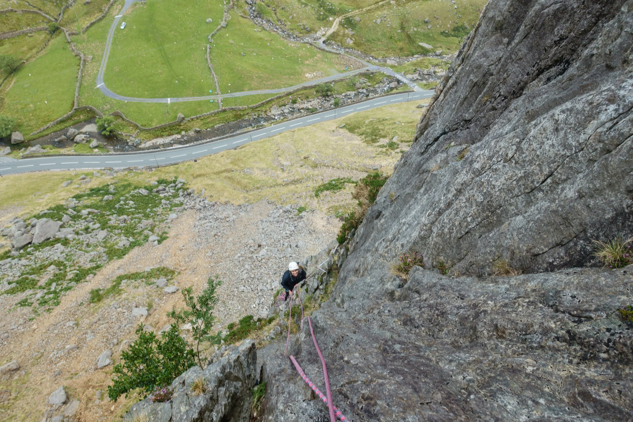Climbing on Dinas Cromlech crag 