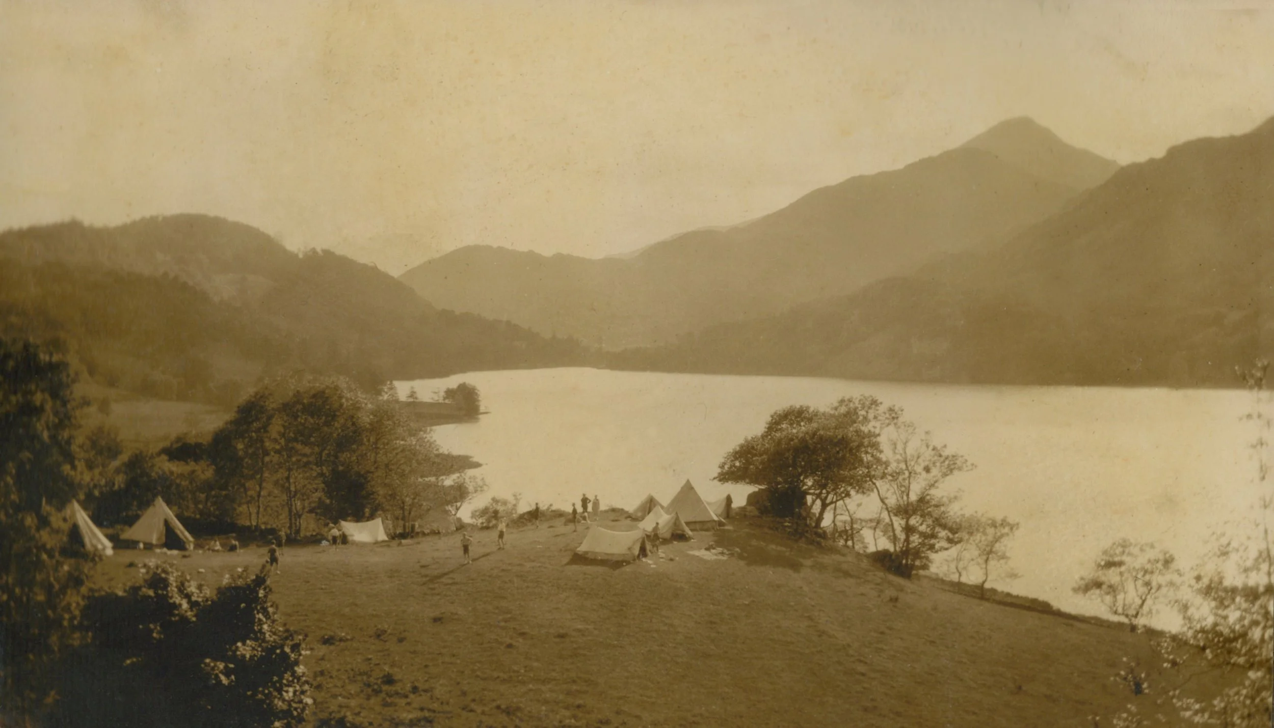 Camping overlooking Llyn Gwynant, in what is now the Barn Field. Date unknown.
