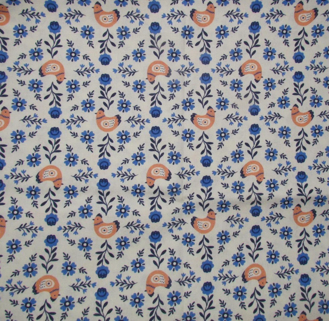 Windham Folky Chicken Chicks in a Row Blue and Pink on White