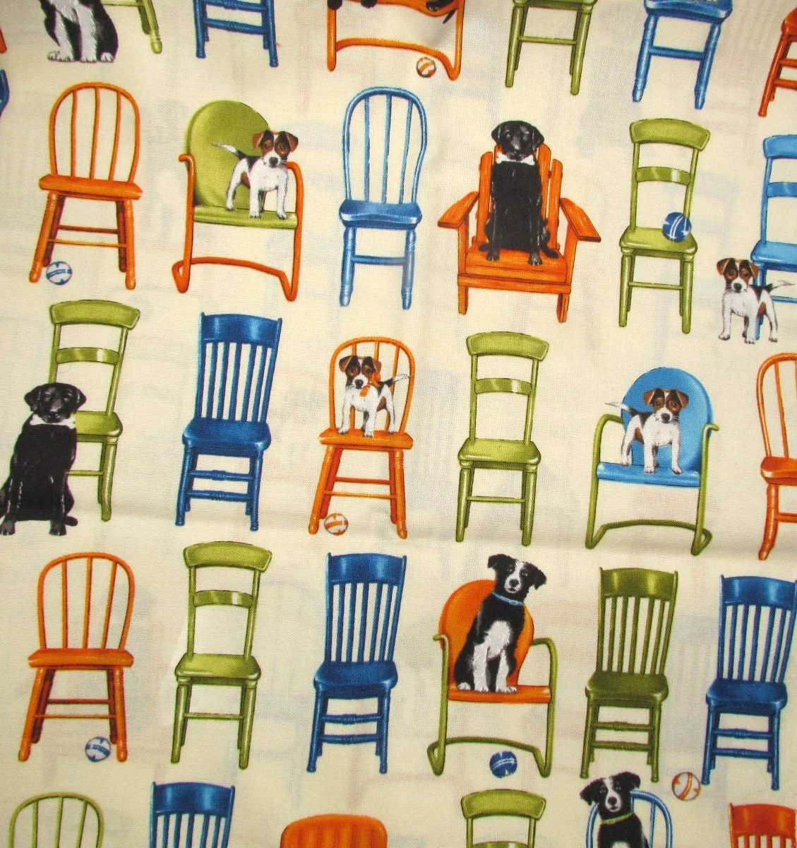 Robert Kaufman Everyday Favorites Dogs in Chairs in Cream