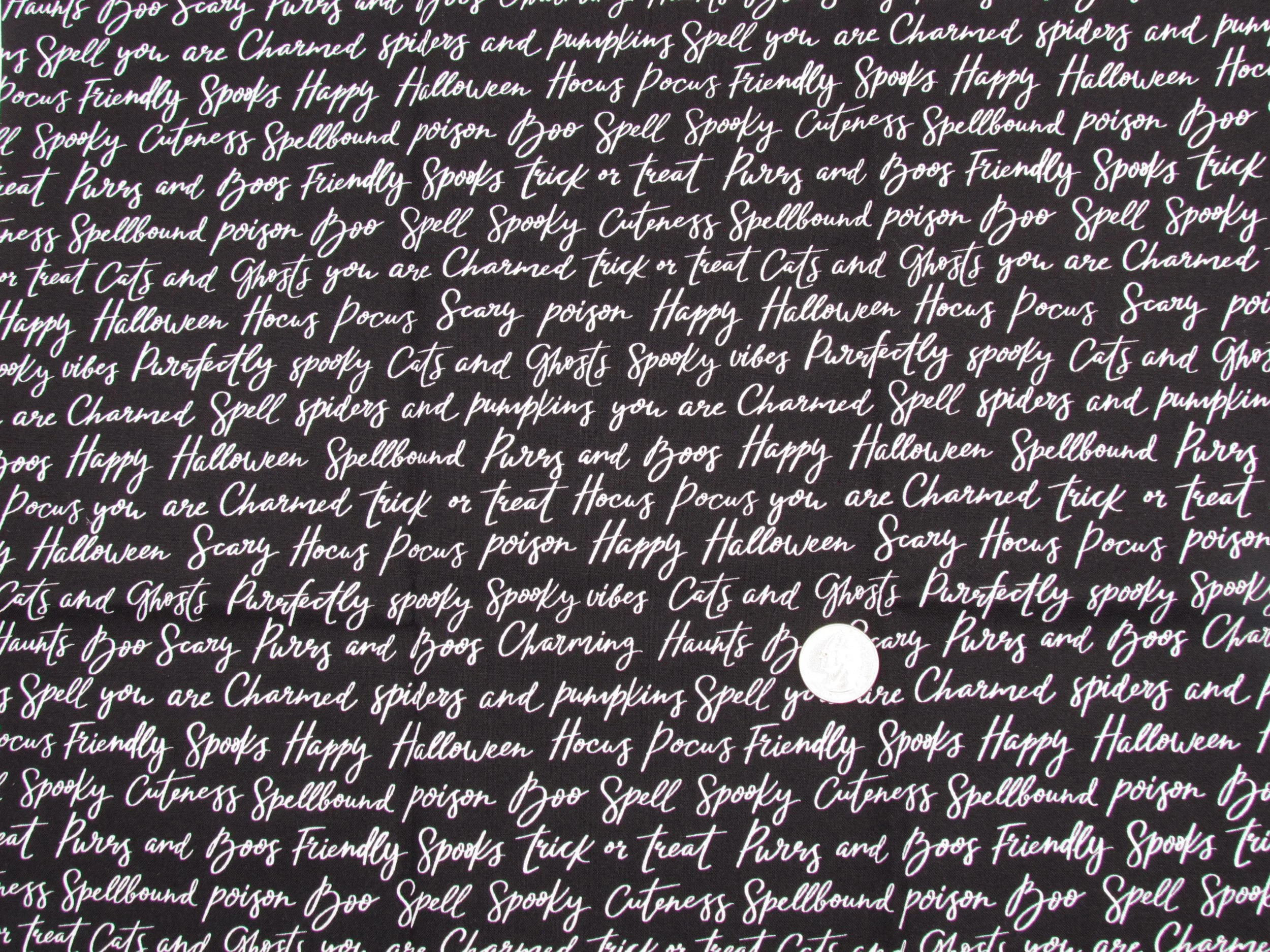 Moda Purrs and Boos Halloween Script on Black