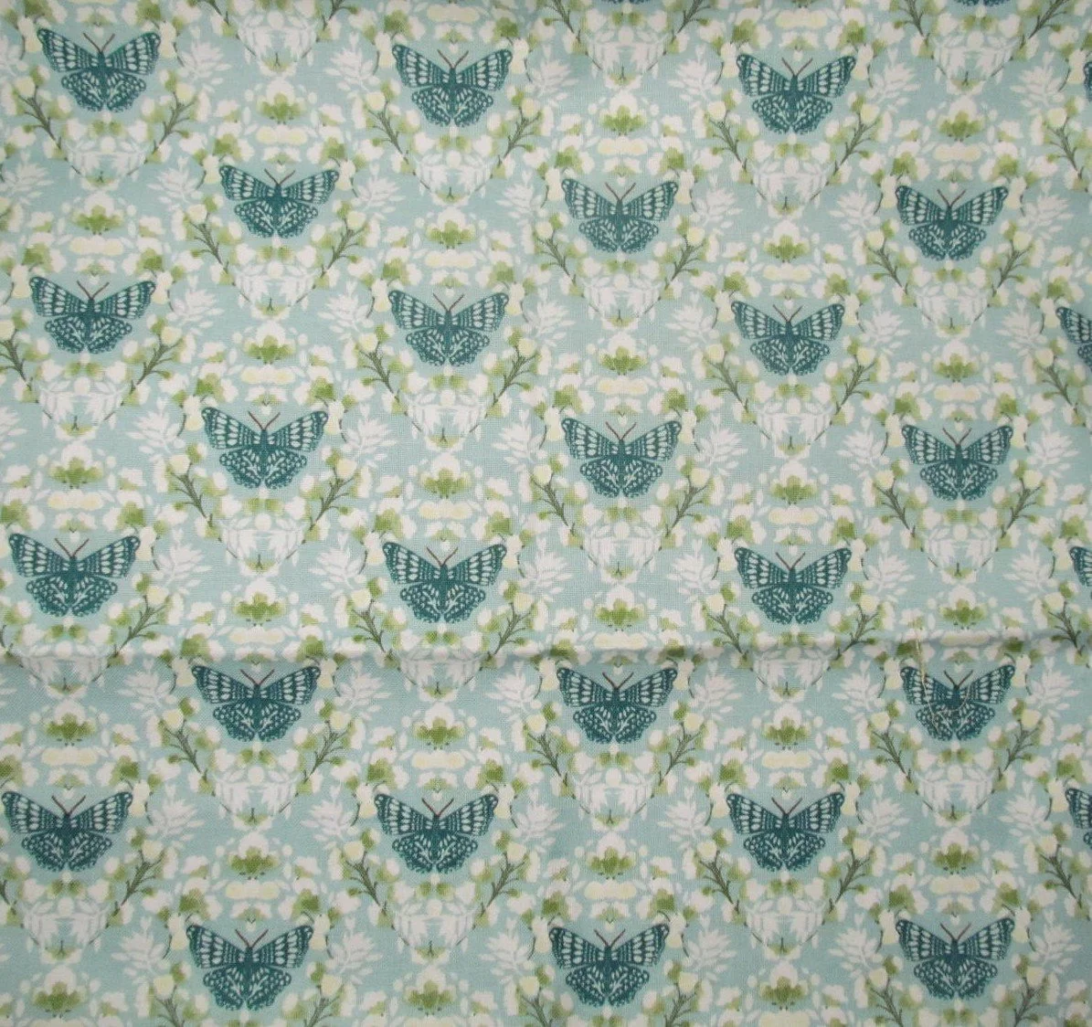 Poppie Cotton Serenity Blooms Blue and Teal Butterflies