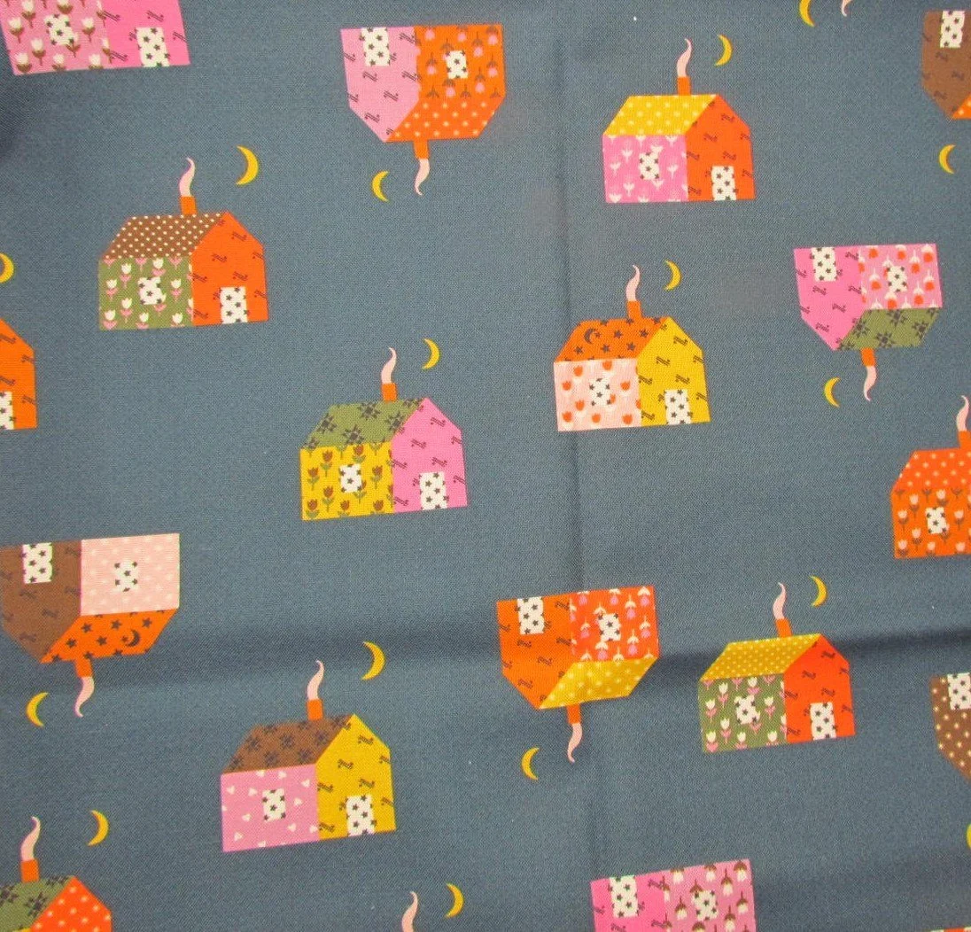 Ruby Star Mystic Fable Patchwork Houses on Navy
