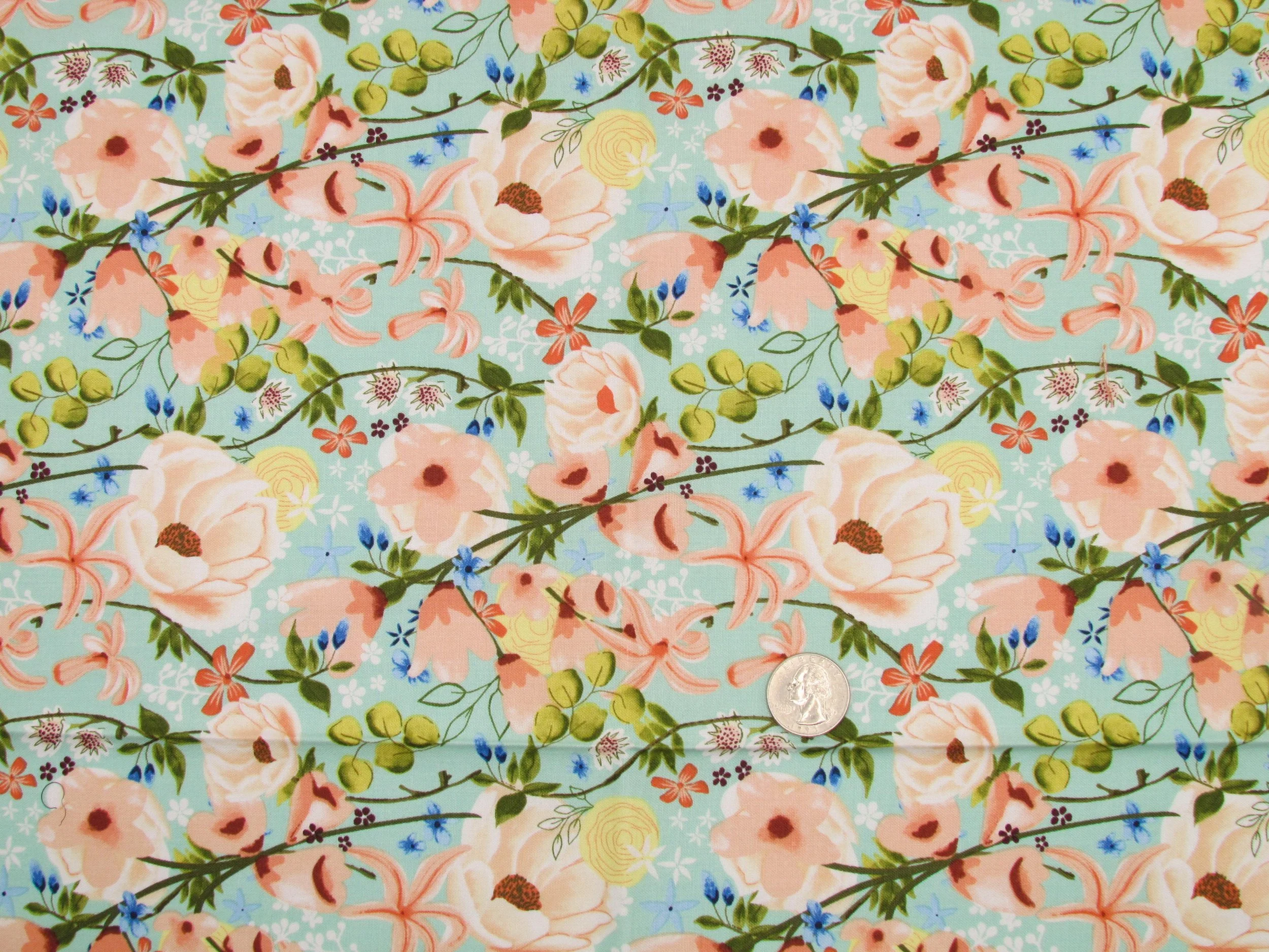 Poppie Cotton Serenity Blooms Woven Memories in Mint