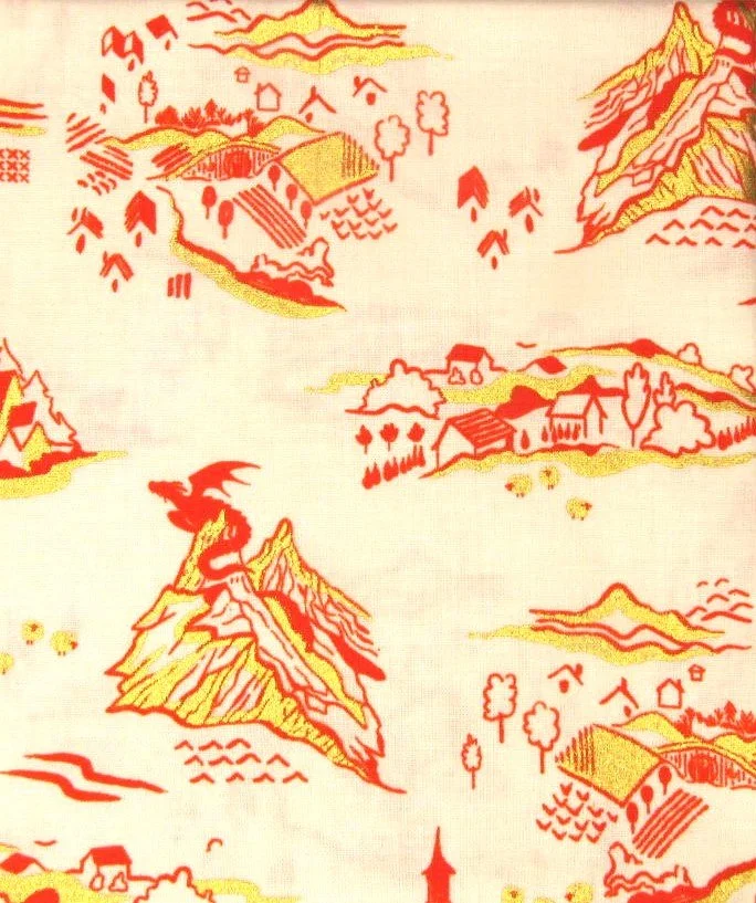 Ruby Star Society Fireglow Cream, Orange, and Gilded Gold Dragon Toile