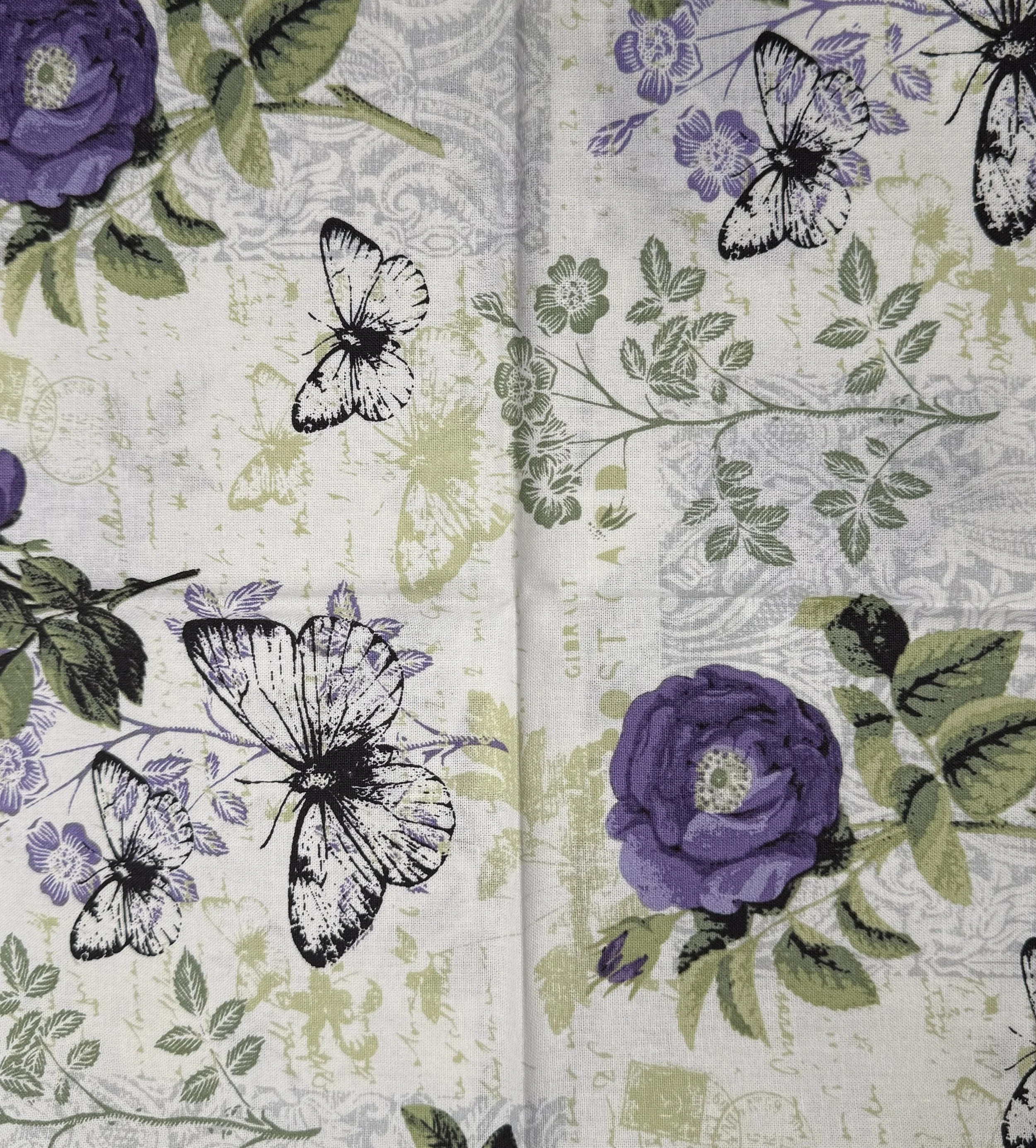 Waverly Inspirations Cream, Purple, and Green Butterfly Print