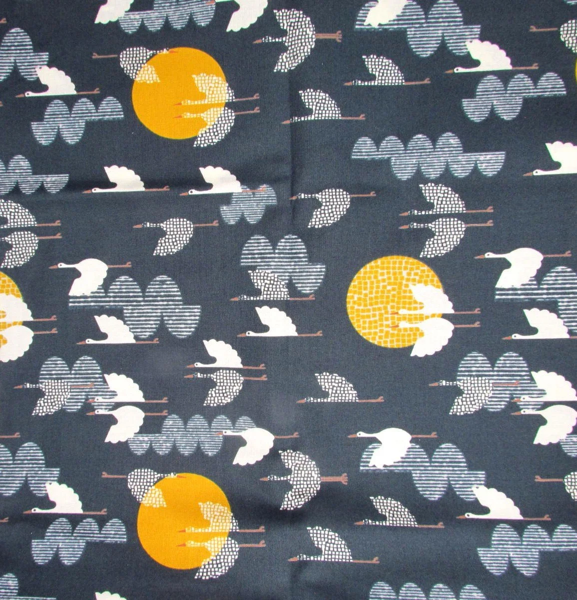 Ruby Star Koi Pond Cranes and Moons on Navy