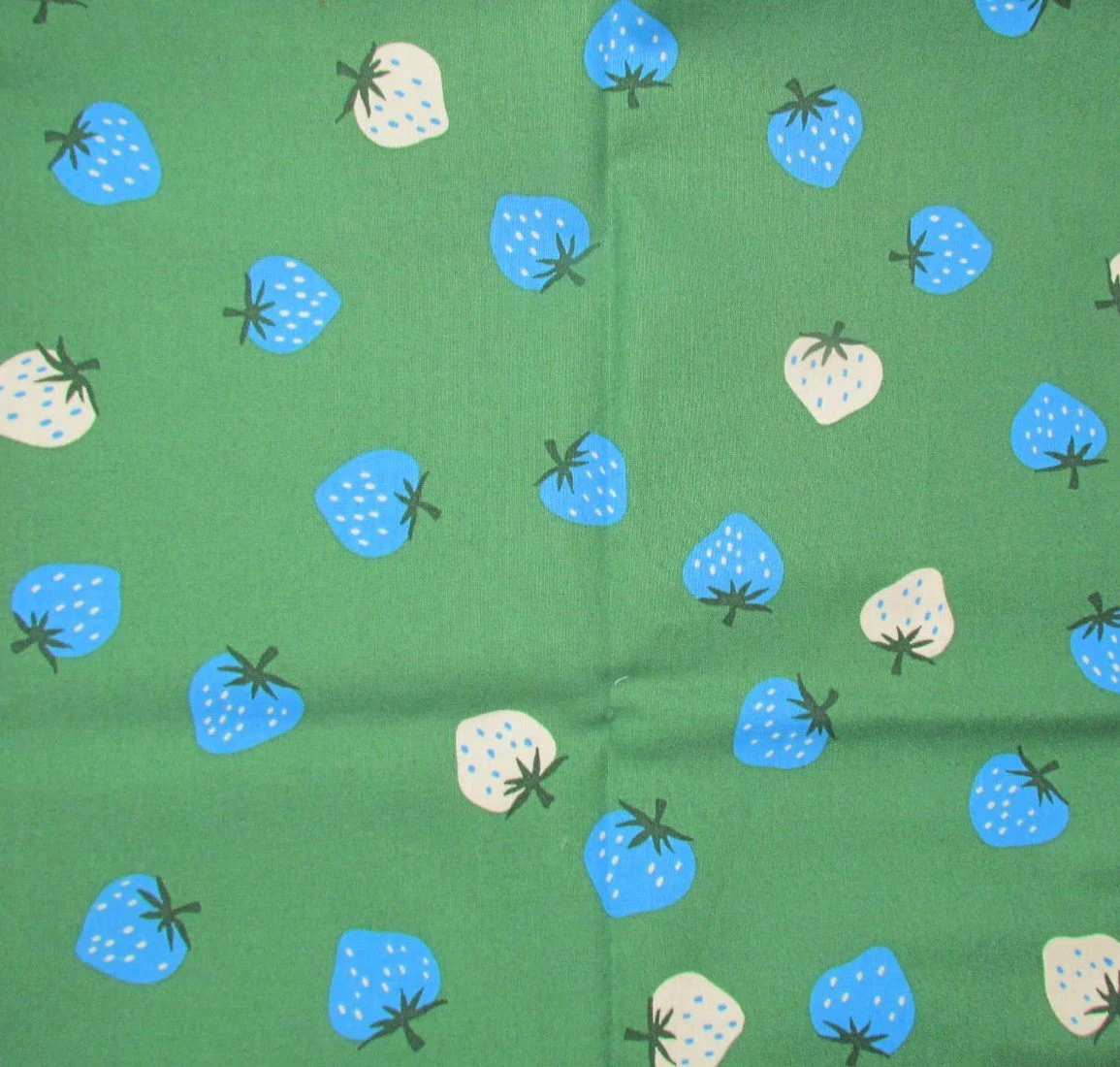 Ruby Star Blue and White Strawberries on Green